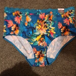 Lane Bryant Cacique 22/24 Full Brief Teal Floral Panty Pretty NEW Sexy Back